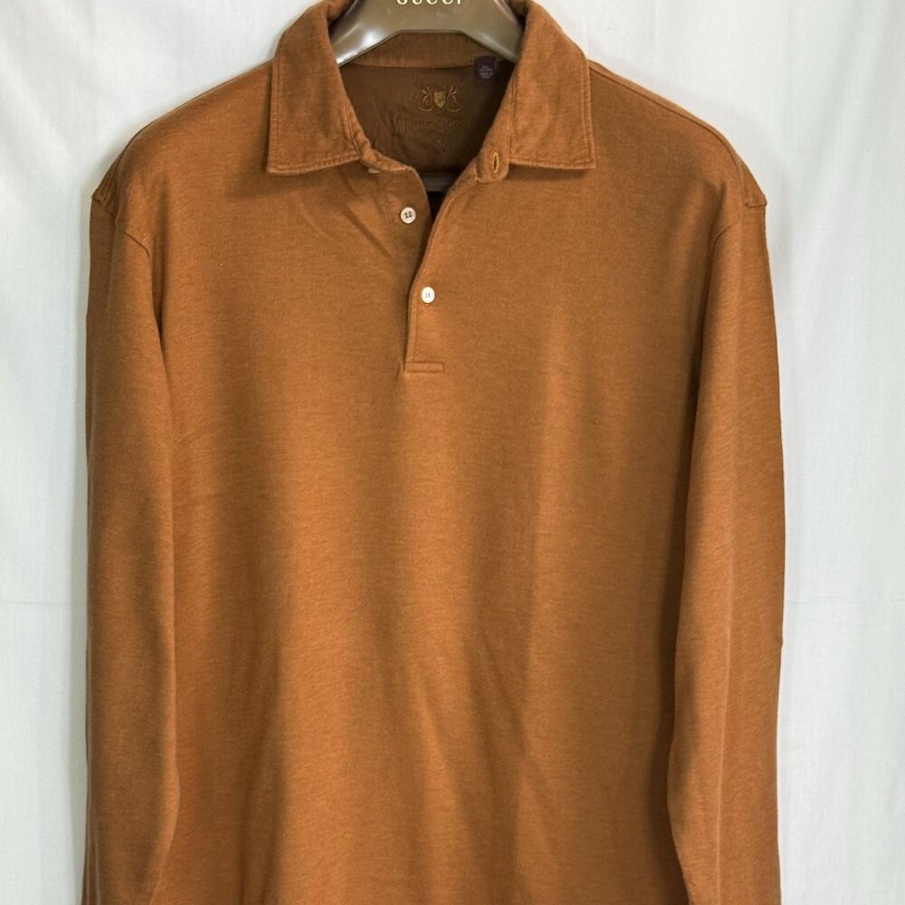 Hickey Freeman Men's 1/4 Button Long Sleeve w/ Collar Shirt - Copper Brown - XL